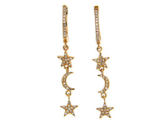 DIAMOND PAVE STAR & CRESCENT MOON DANGLE EARRING