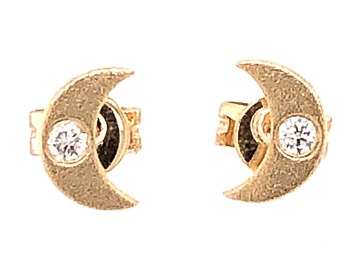 DIAMOND SOLITAIRE CRECENT MOON STUD EARRING, SATIN FINISH, 14KY (N)
