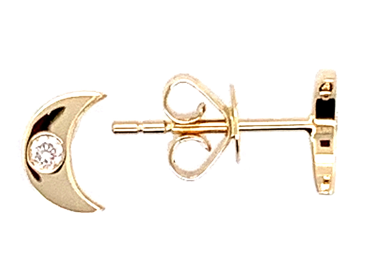 DIAMOND SOLITAIRE CRECENT MOON STUD EARRING, 14KY (N)