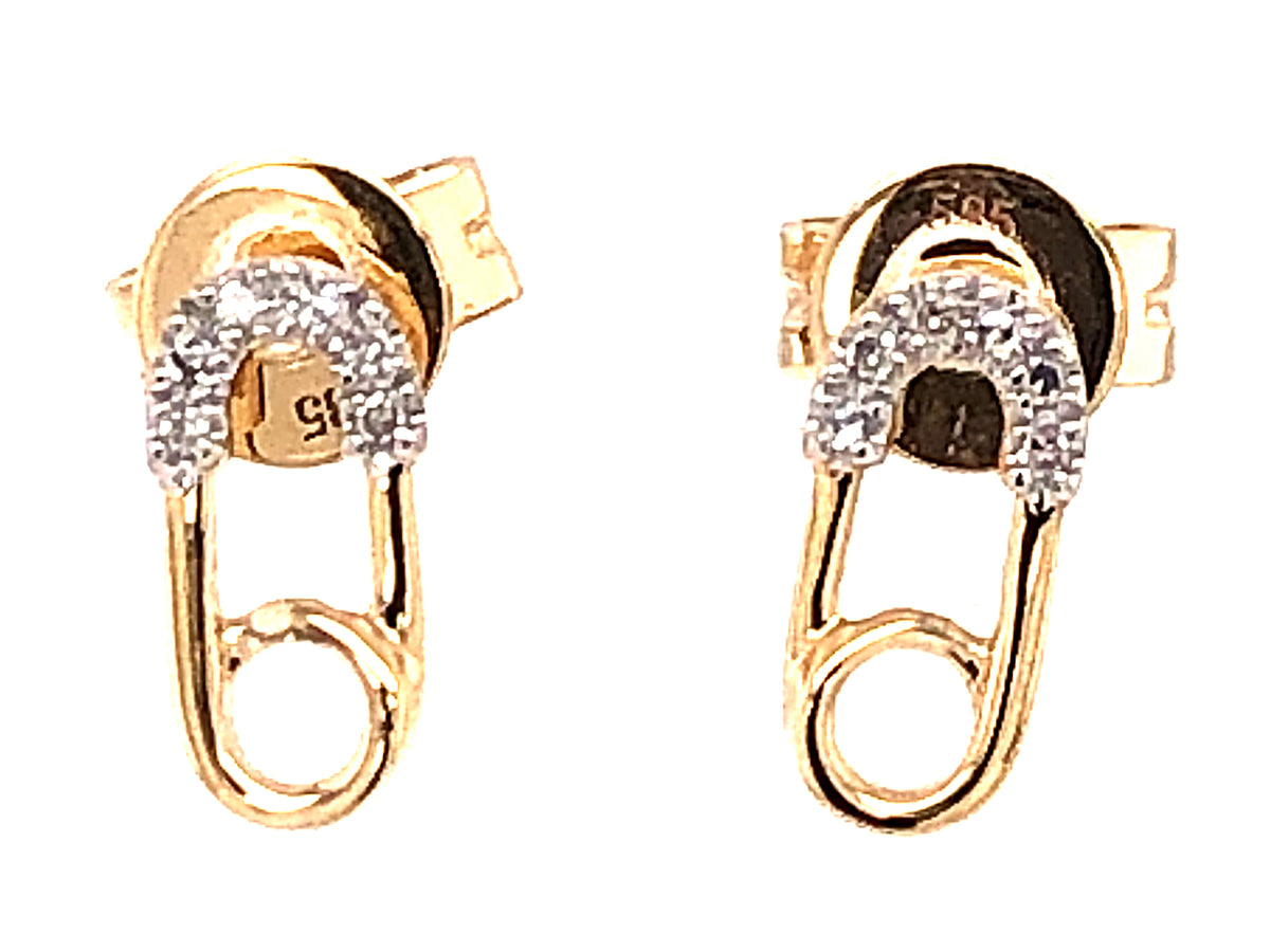 DIAMOND SAFETY PIN STUD EARRING, 14KY (N)