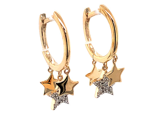 DIAMOND 3 STAR CHARM DANGLE EARRING, 14KY (N)