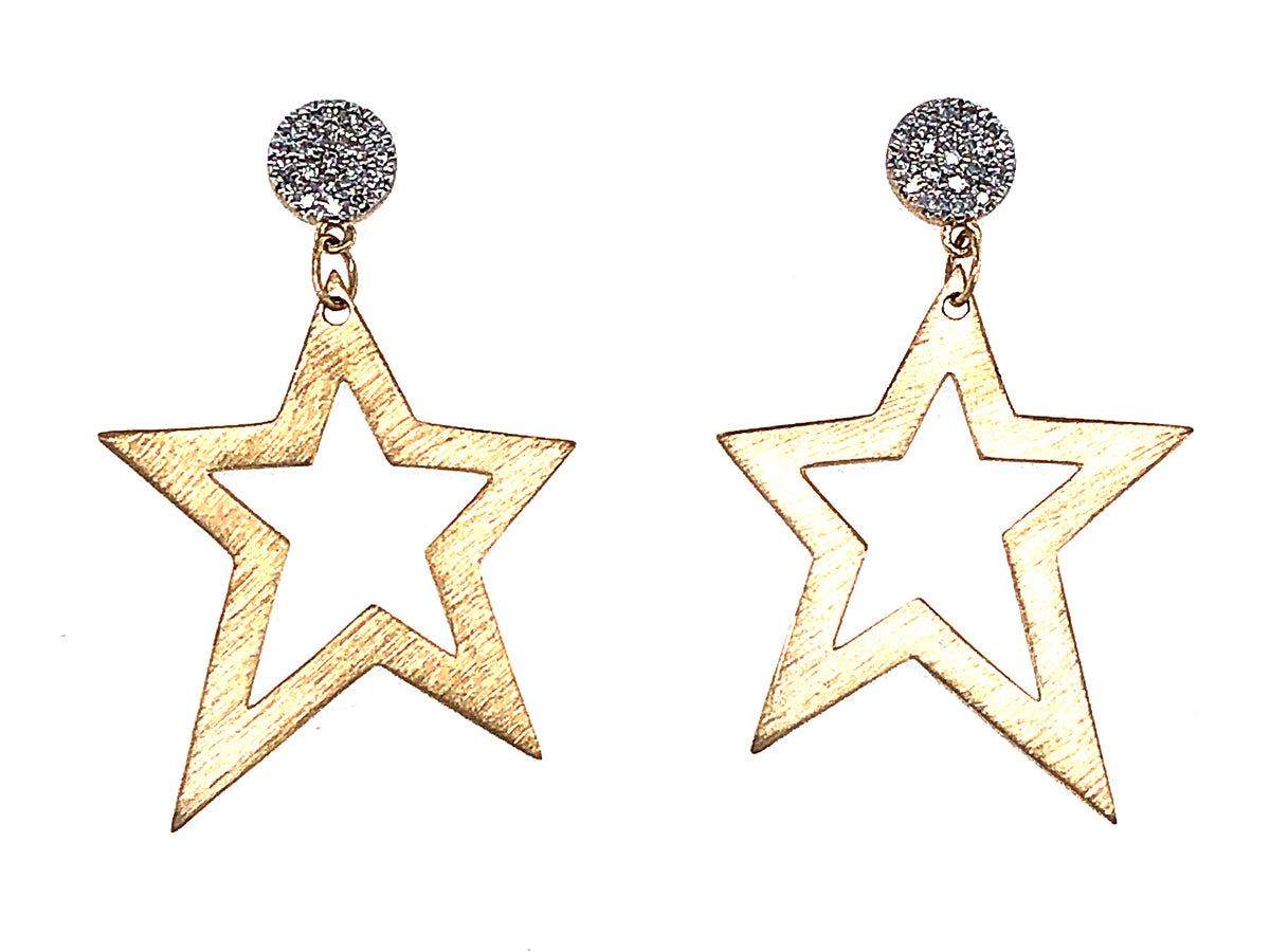 DIAMOND ROCK STAR DANGLE EARRING, SATIN FINISH, 14KY (N)