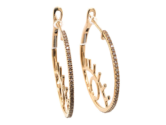 DIAMOND EYES HOOP EARRING, 14KY (N)