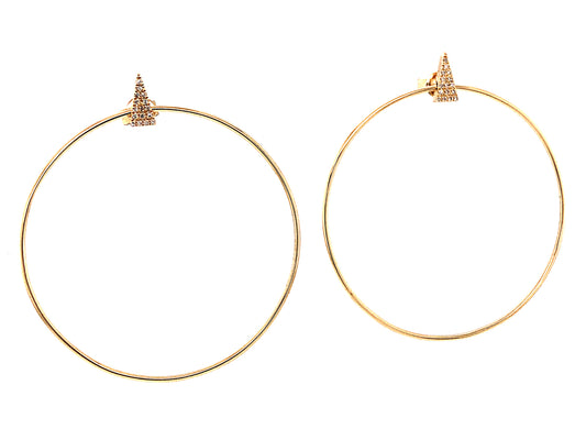 DIAMOND TRIANGLE TOP CIRCLE 40MM FRONT FACING EARRING, 14KY (N)