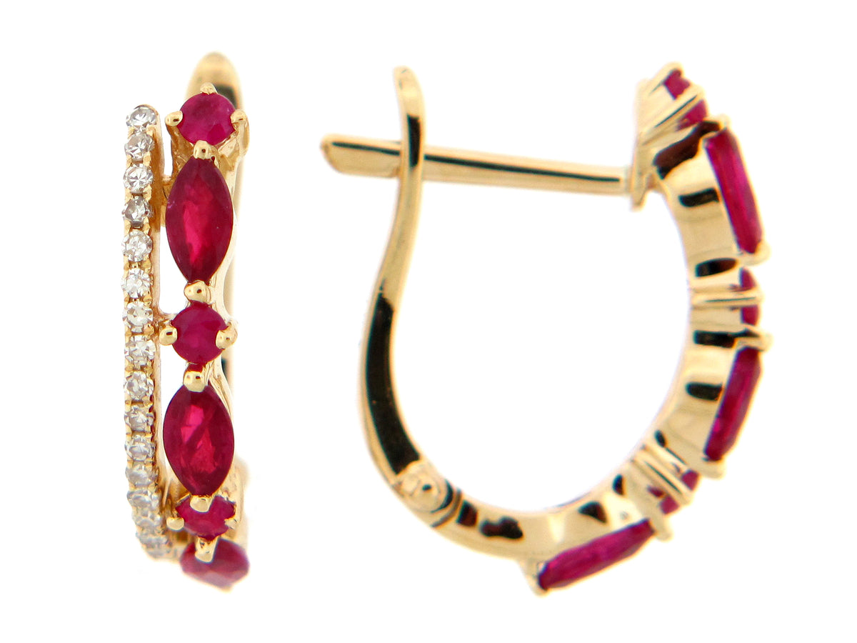 RUBY & DIAMOND EARRING, 14KY (H)