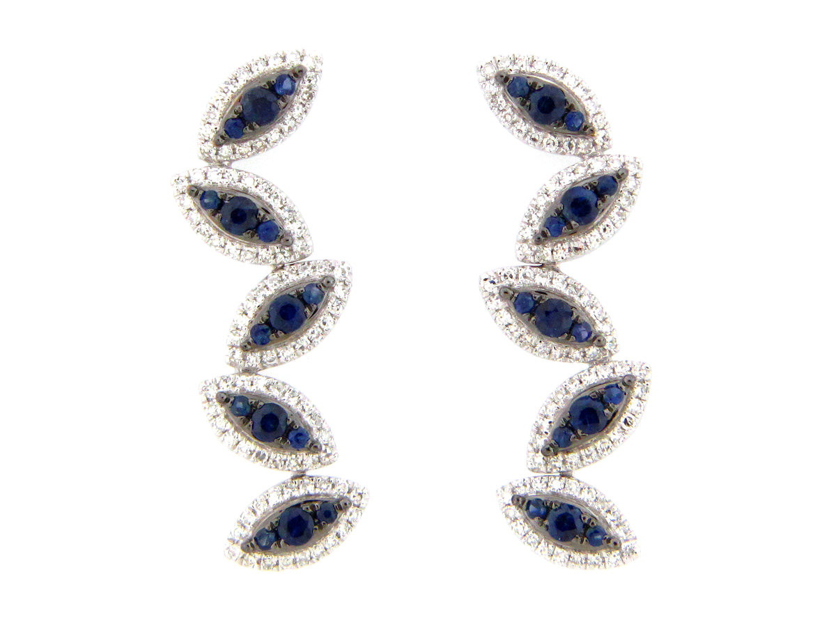 SAPPHIRE & DIAMOND MARQUISE CLUSTER PIVOTING EARRING, 14KW (H)