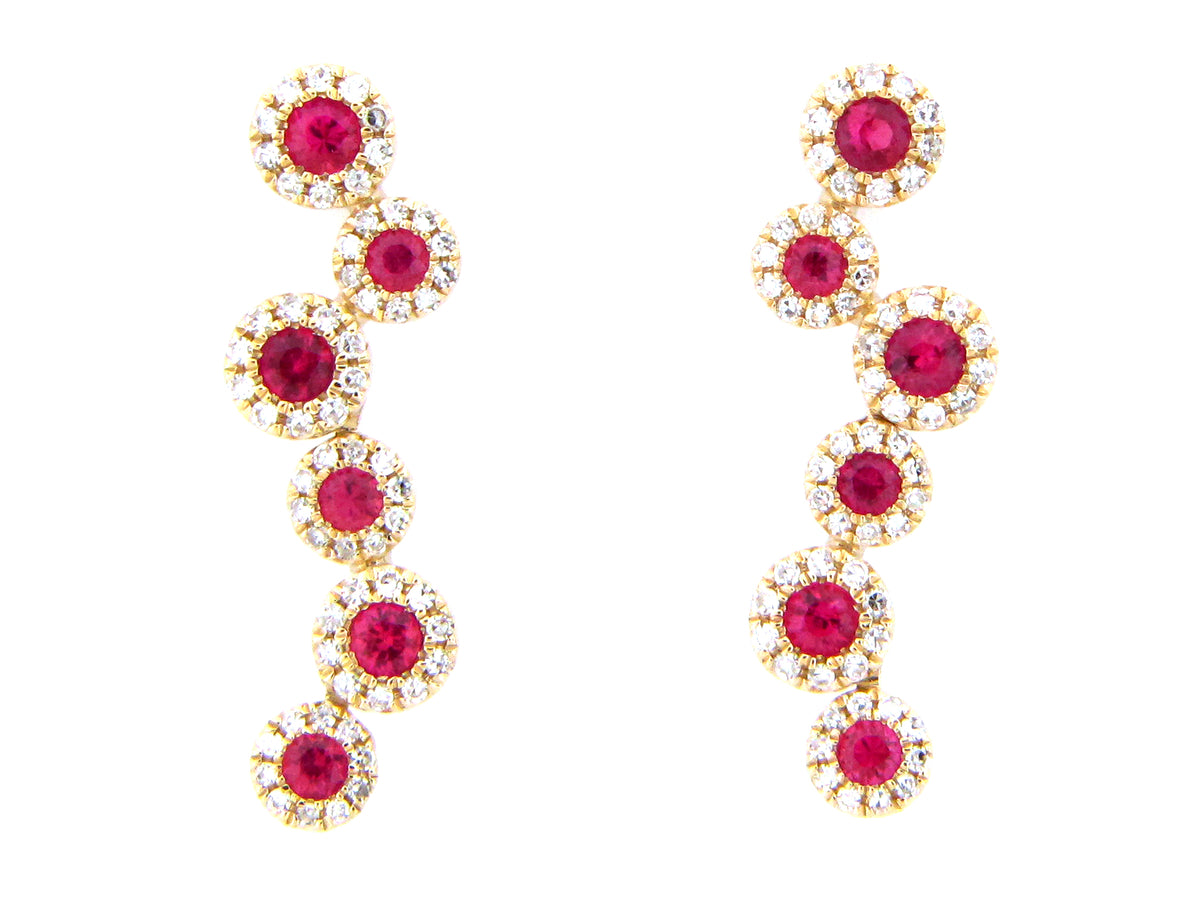 RUBY & DIAMOND ROUND PIVOTING EARRING, 14KY (H)