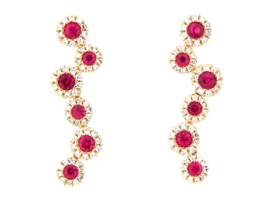 RUBY & DIAMOND ROUND PIVOTING EARRING, 14KY (H)