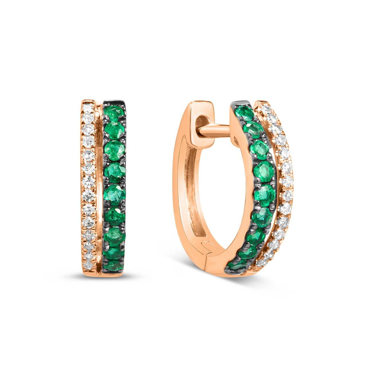 Emerald & Diamond Duet Huggie Earring