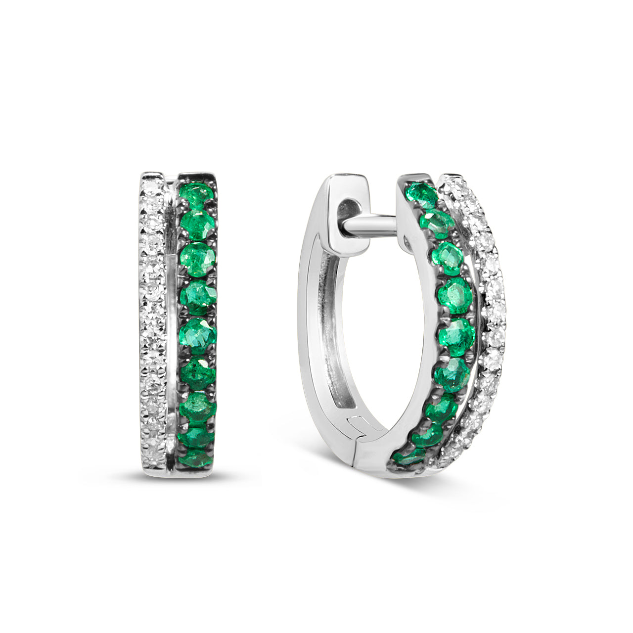 Emerald & Diamond Duet Huggie Earring