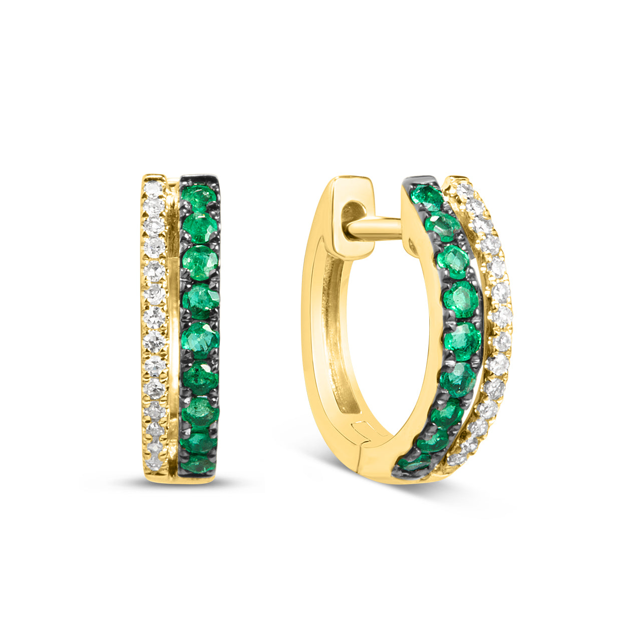 Emerald & Diamond Duet Huggie Earring
