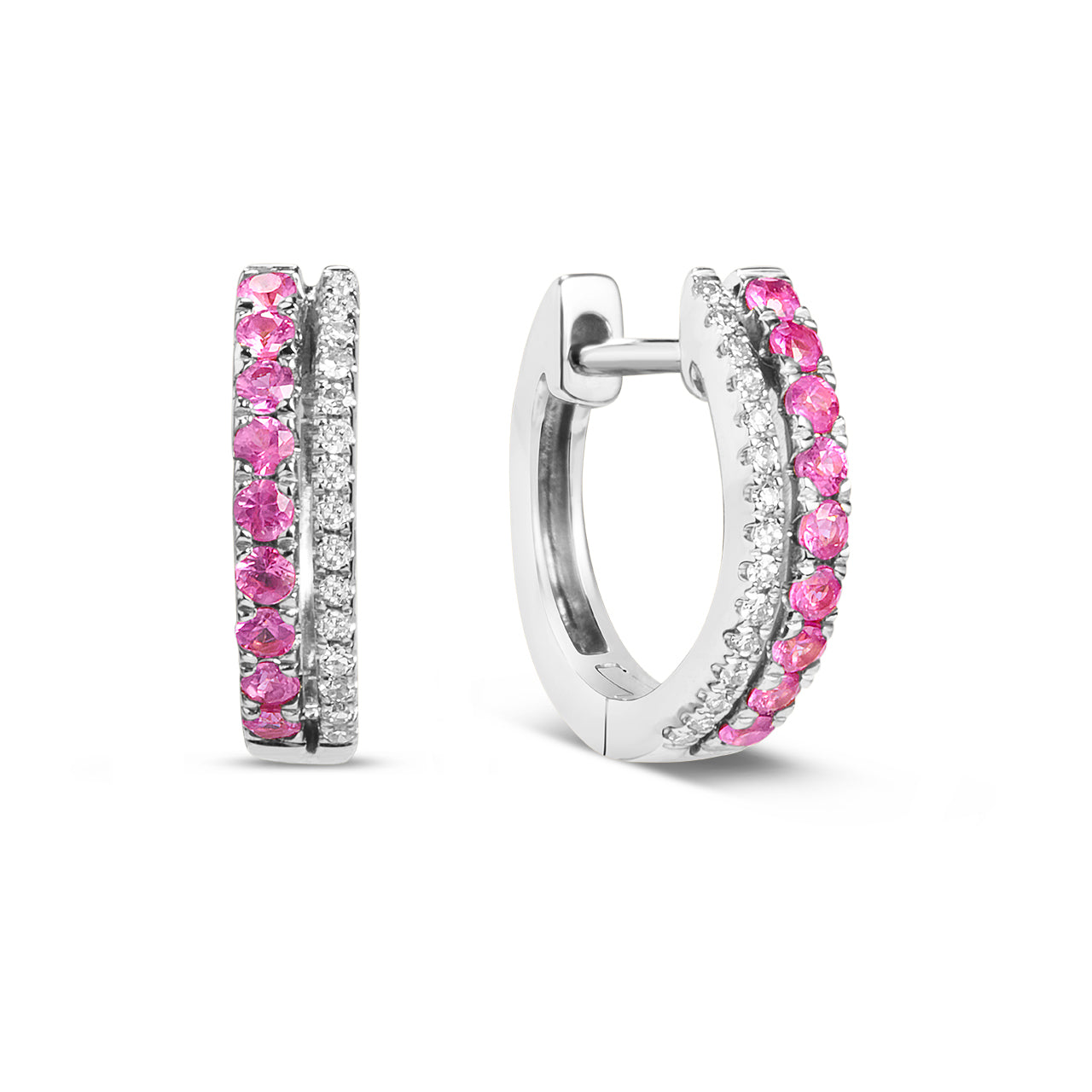 Pink Sapphire & Diamond Duet Huggie Earring