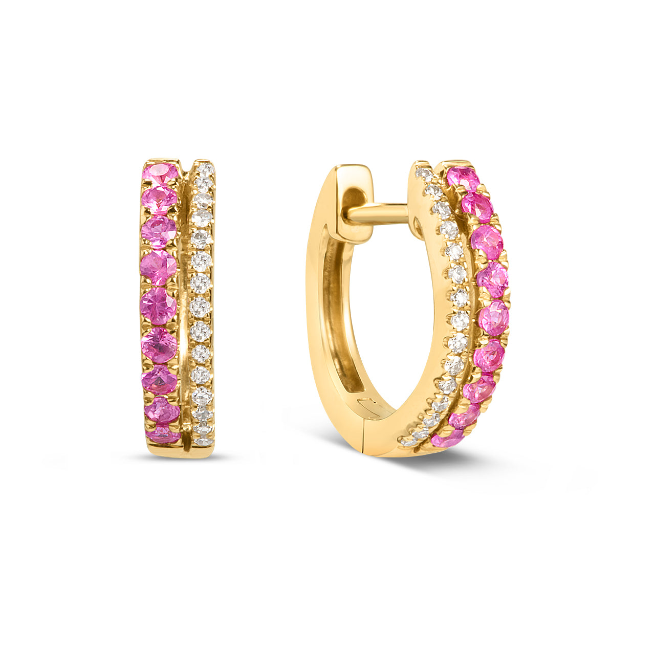 Pink Sapphire & Diamond Duet Huggie Earring