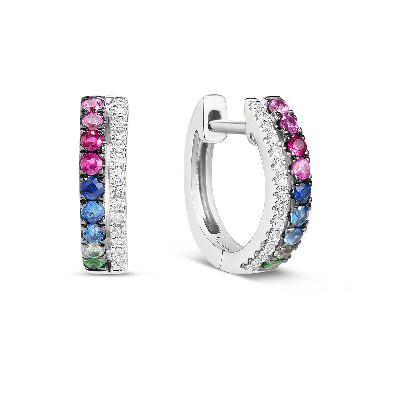 Rainbow Sapphire & Diamond Duet Huggie Earring