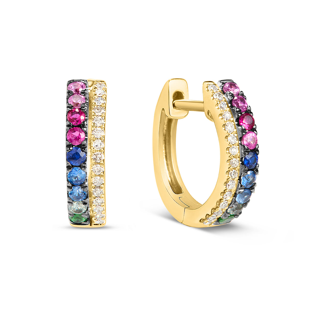 Rainbow Sapphire & Diamond Duet Huggie Earring