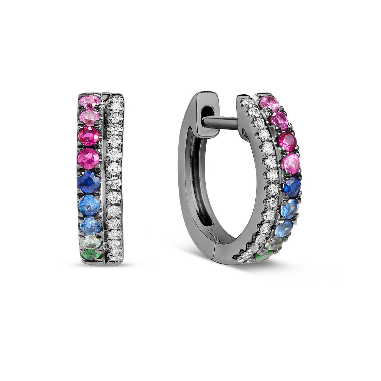 Rainbow Sapphire & Diamond Duet Huggie Earring