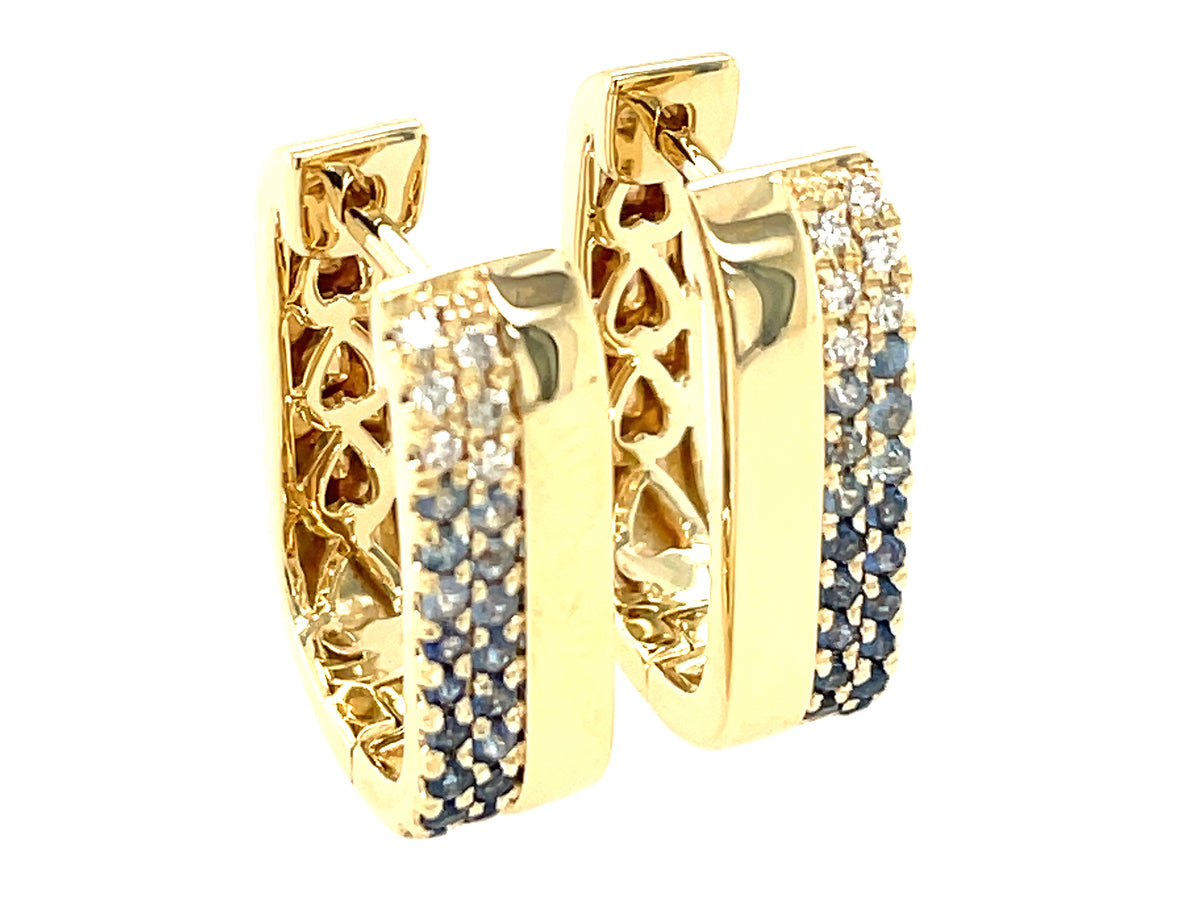 Sapphire Mix Diamond2 Row Rectangle Hoop Earring