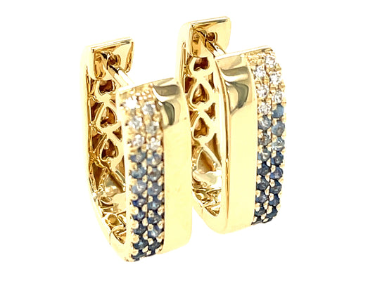 Sapphire Mix Diamond2 Row Rectangle Hoop Earring