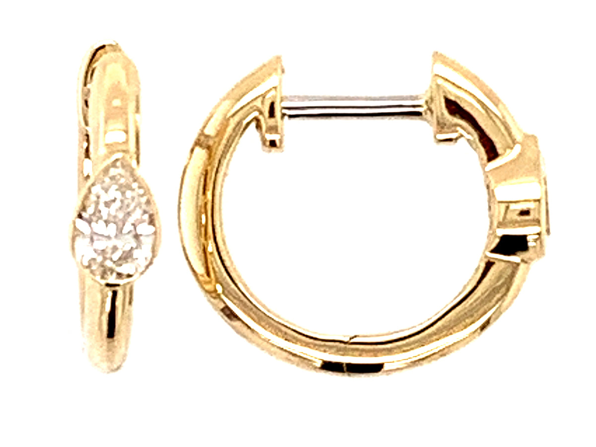 DIAMOND PEAR BEZEL HOOP EARRING, 14KY (N)