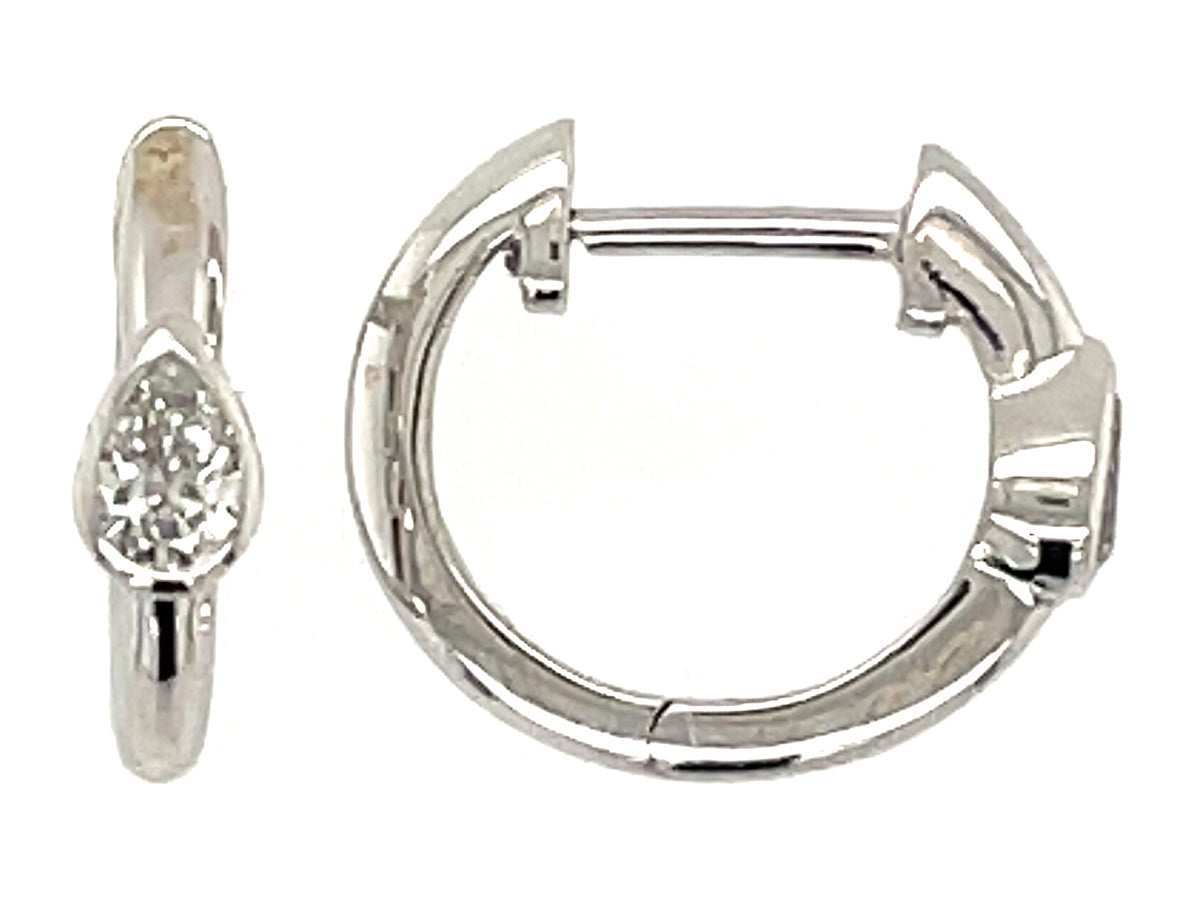 DIAMOND PEAR BEZEL HOOP EARRING, 14KW (N)