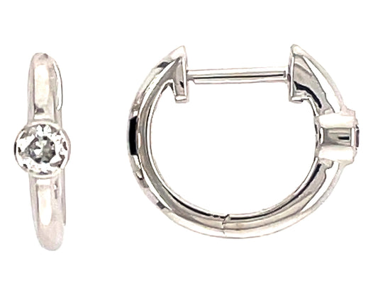 DIAMOND ROUND BEZEL HOOP EARRING, 14KW (N)