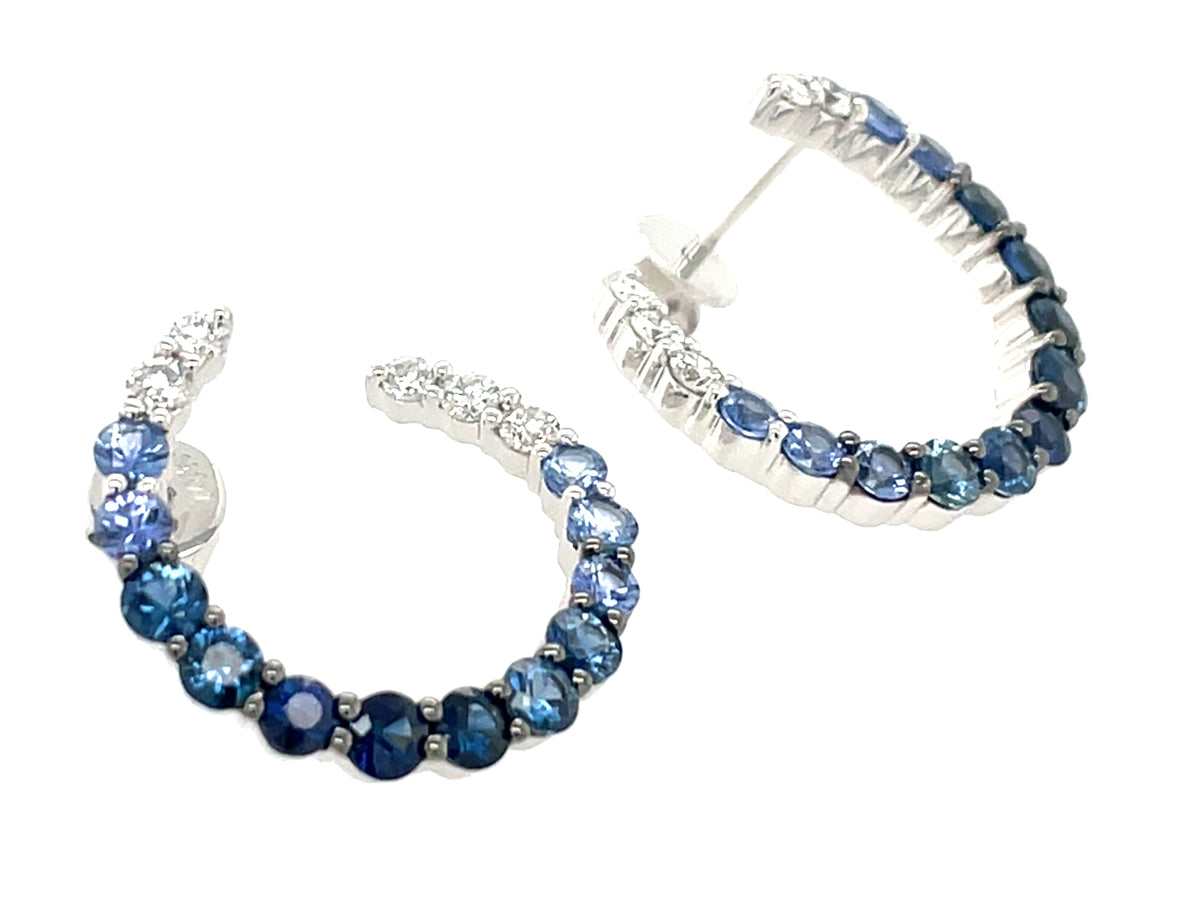Sapphire Diamond Tapered Open Circle Earring, 19mm