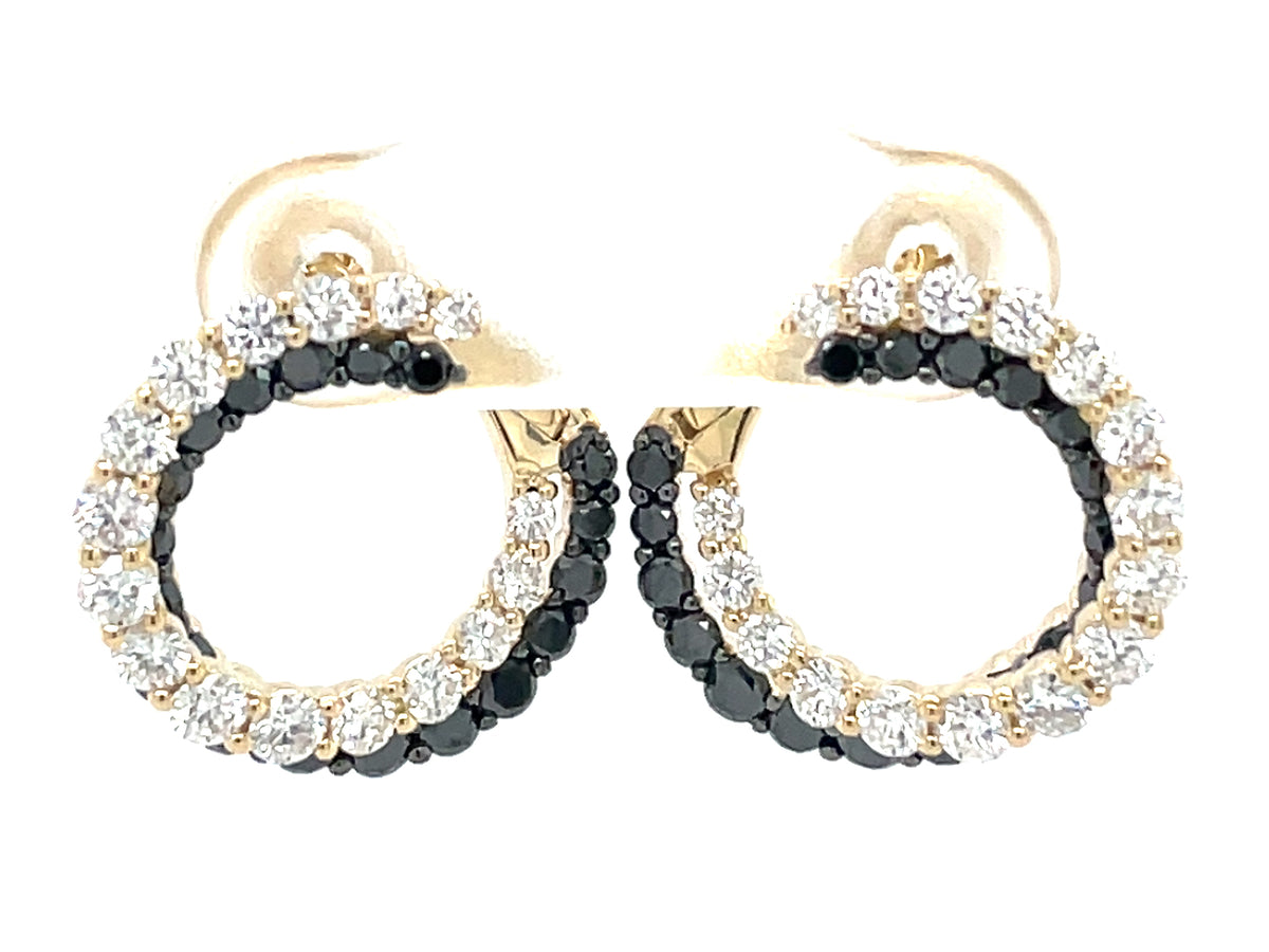 BLACK & WHITE DIAMOND OPEN CIRCLE EARRING