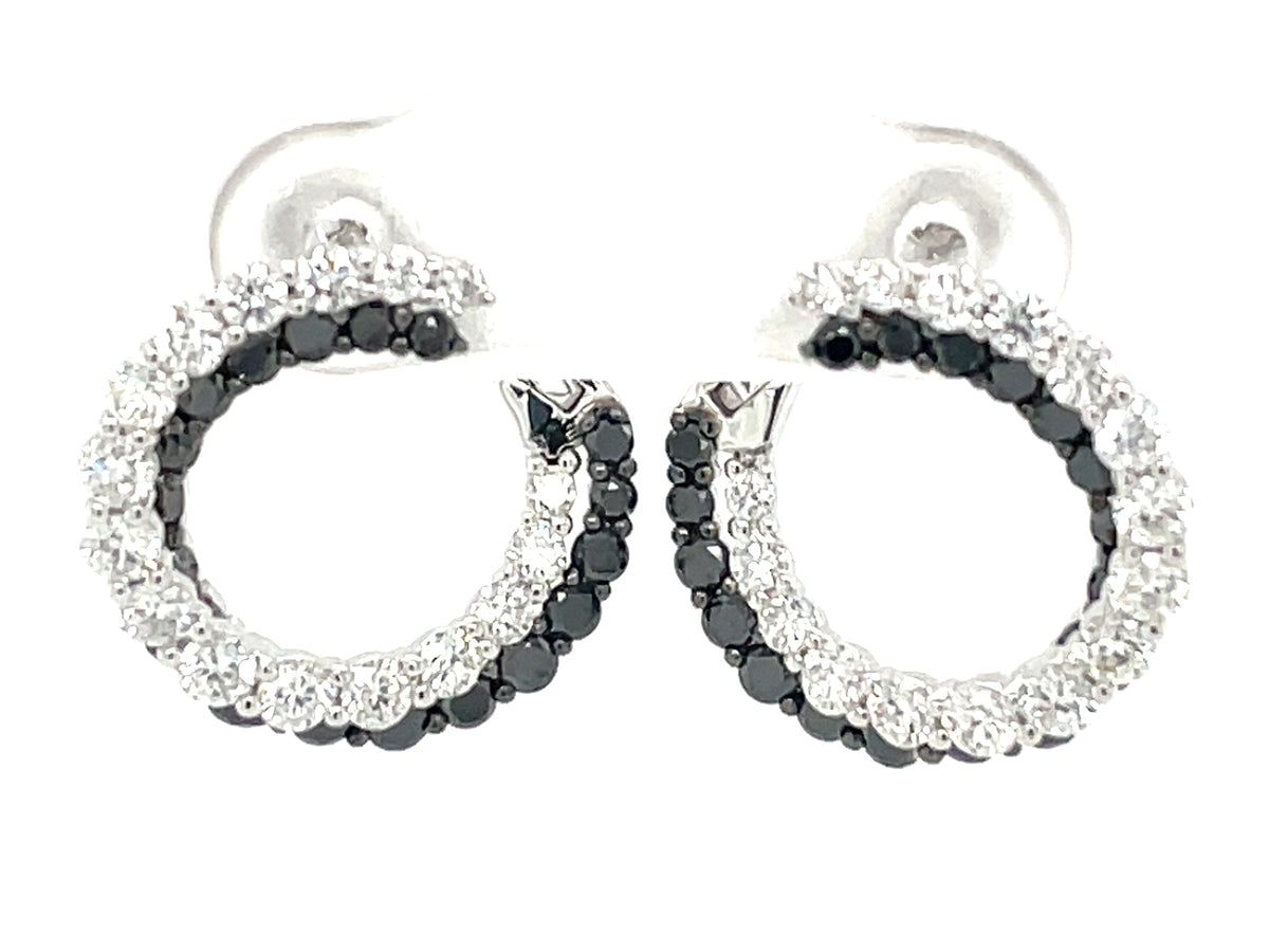 BLACK & WHITE DIAMOND OPEN CIRCLE EARRING