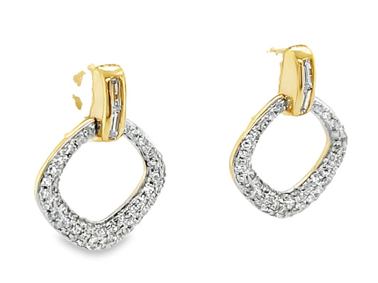 DIAMOND PAVE CUSHION POST EARRING, 16MM, 14KY (N)