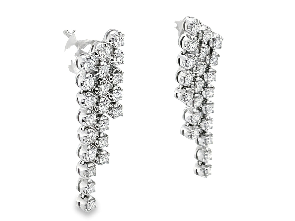 DIAMOND 3 ROW DANGLE EARRING