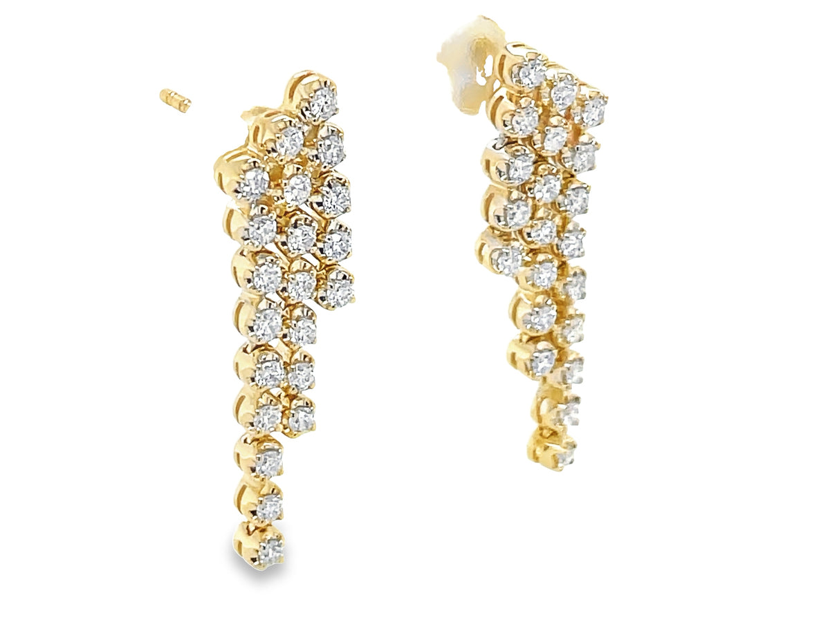 DIAMOND 3 ROW DANGLE EARRING