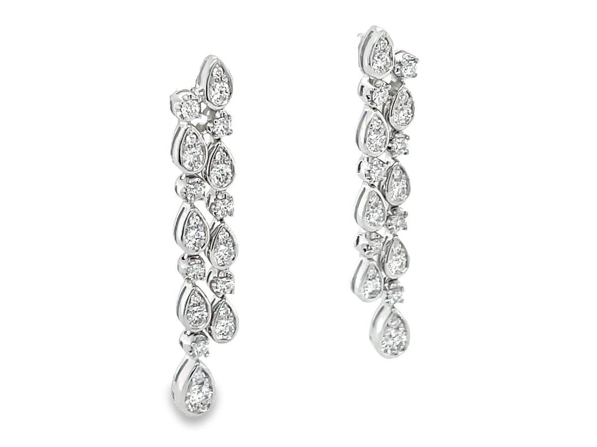 DIAMOND 2 ROW TEAR DROP DANGLE EARRING