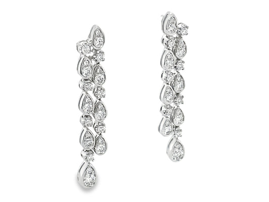 DIAMOND 2 ROW TEAR DROP DANGLE EARRING