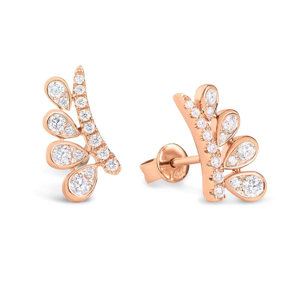 Diamond Leaf Ear Climber Stud Earring