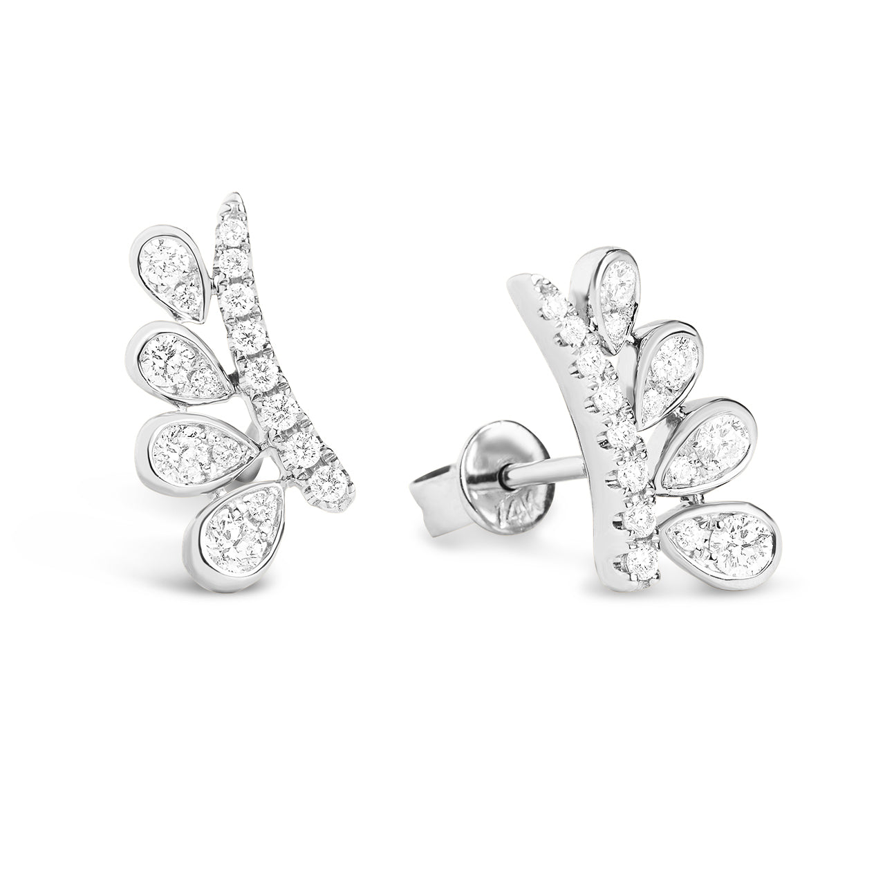 Diamond Leaf Ear Climber Stud Earring