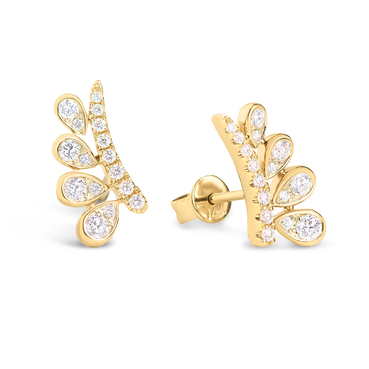 Diamond Leaf Ear Climber Stud Earring