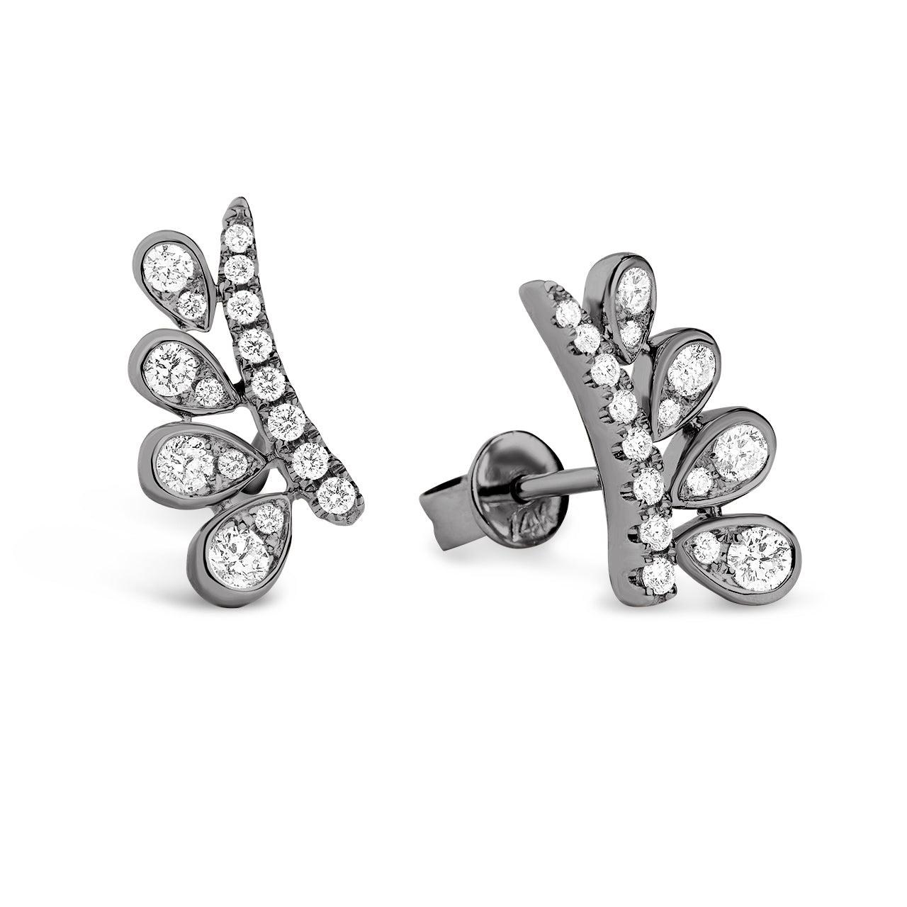 Diamond Leaf Ear Climber Stud Earring