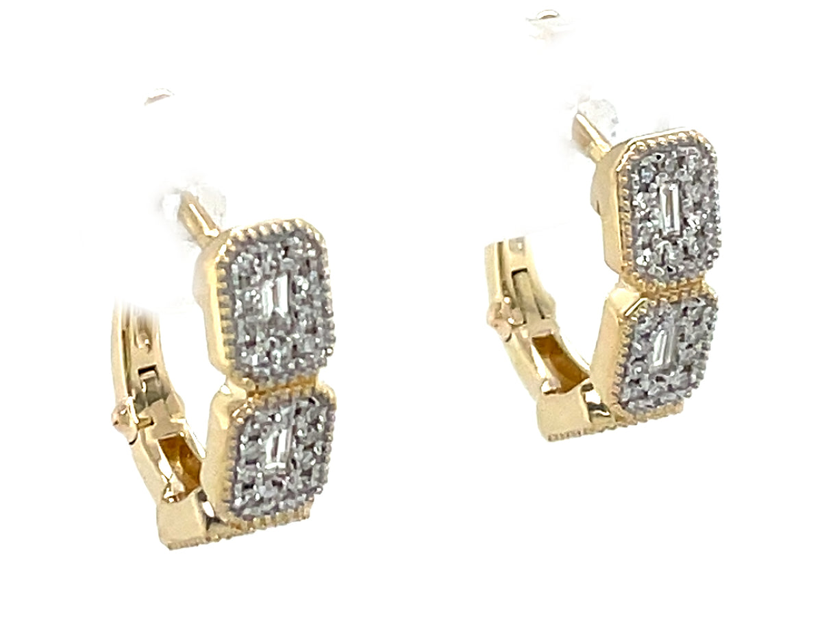 Diamond Baguette Round Halo Hoop Earring