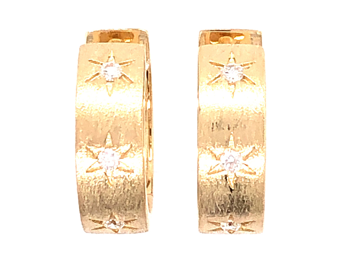 DIAMOND FLUSH SET STAR EARRING, SATIN FINISH, 14KY (N)