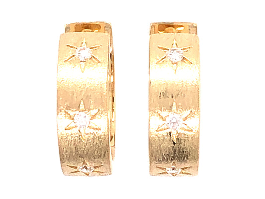 DIAMOND FLUSH SET STAR EARRING, SATIN FINISH, 14KY (N)