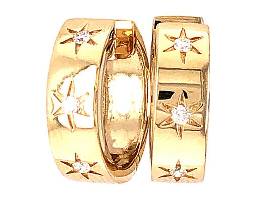 DIAMOND FLUSH SET STAR EARRING, 14KY (N)