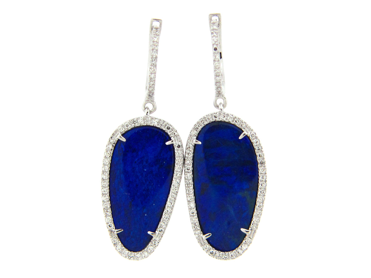 BLACK OPAL DOUBLET & DIAMOND EARRING, 14KW (ASBL)