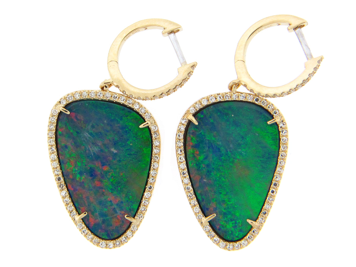 BLACK OPAL DOUBLET & DIAMOND EARRING, 14KY (ASBL)