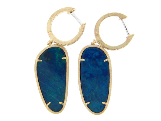 BLACK OPAL DOUBLET & DIAMOND EARRING, 14KY (ASBL)