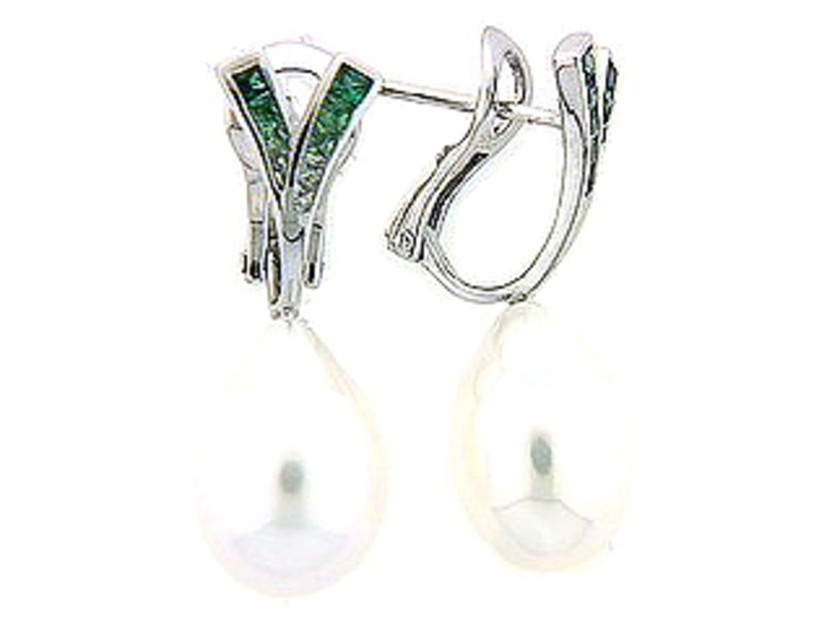 TSAVORITE & CULTURED FRESHWATER PEARL EARRING, 18KW (N)