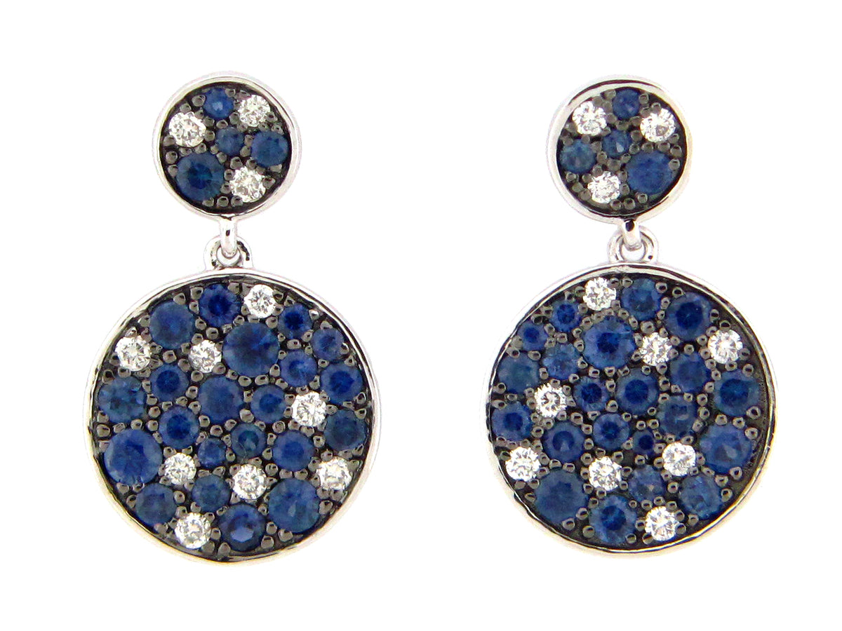 SAPPHIRE & DIAMOND PAVE DISC DANGLE EARRING, 14KW (H)
