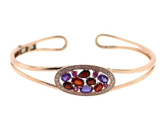FANCY COLOR SAPPHIRE, AMETHYST, GARNET & DIAMOND BANGLE, 14KR (H/N)