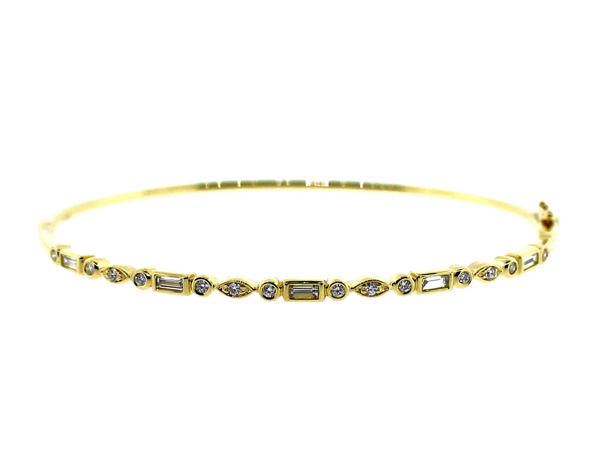 DIAMOND BAGUETTE & ROUND BEZEL BANGLE