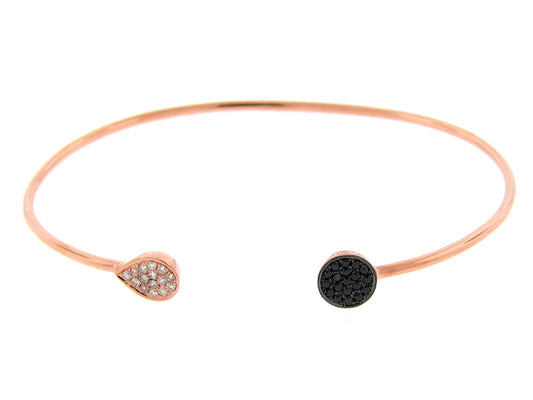 BLACK & WHITE DIAMOND BANGLE, 14KR (R/H)
