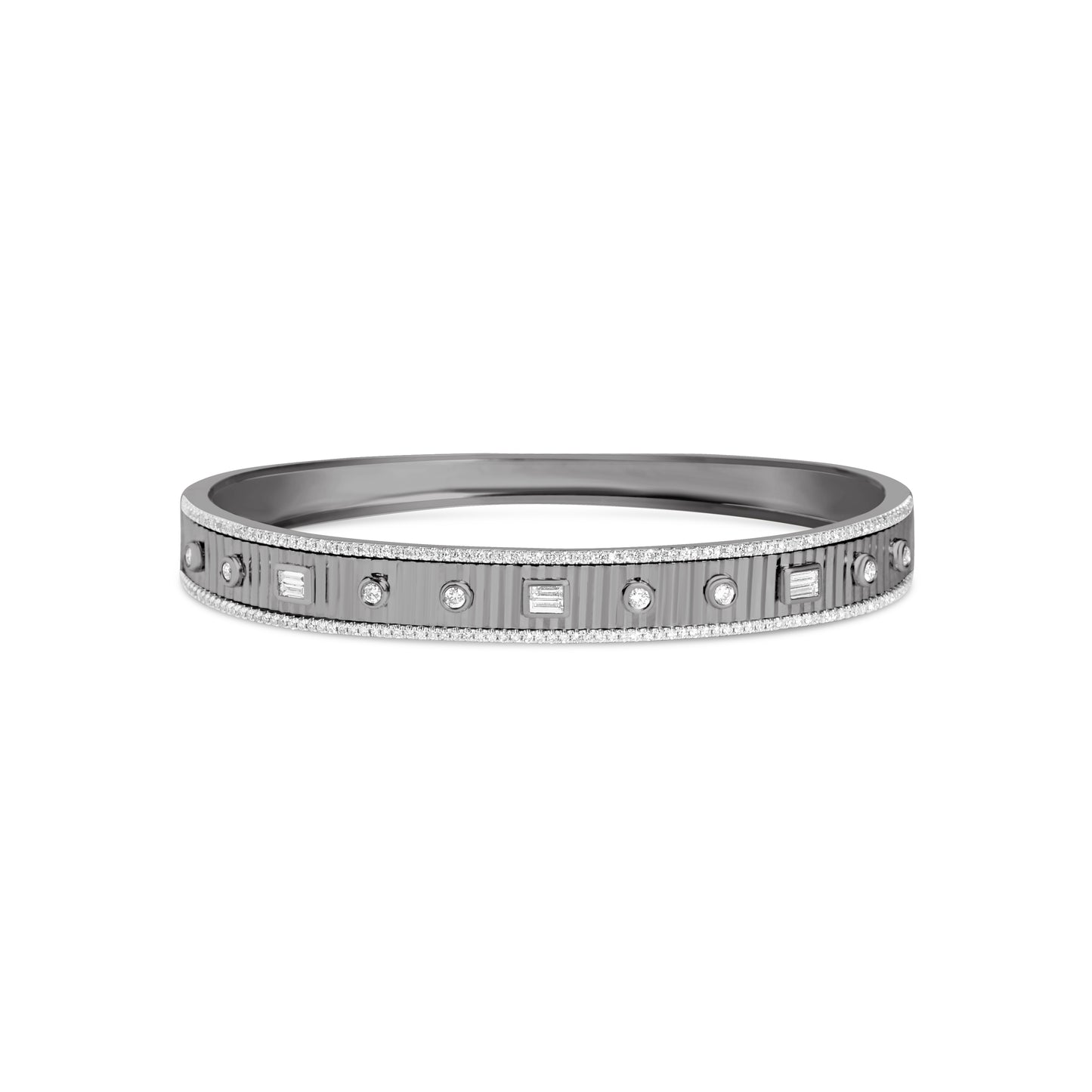 Diamond Baguette & Round Fluted Bangle